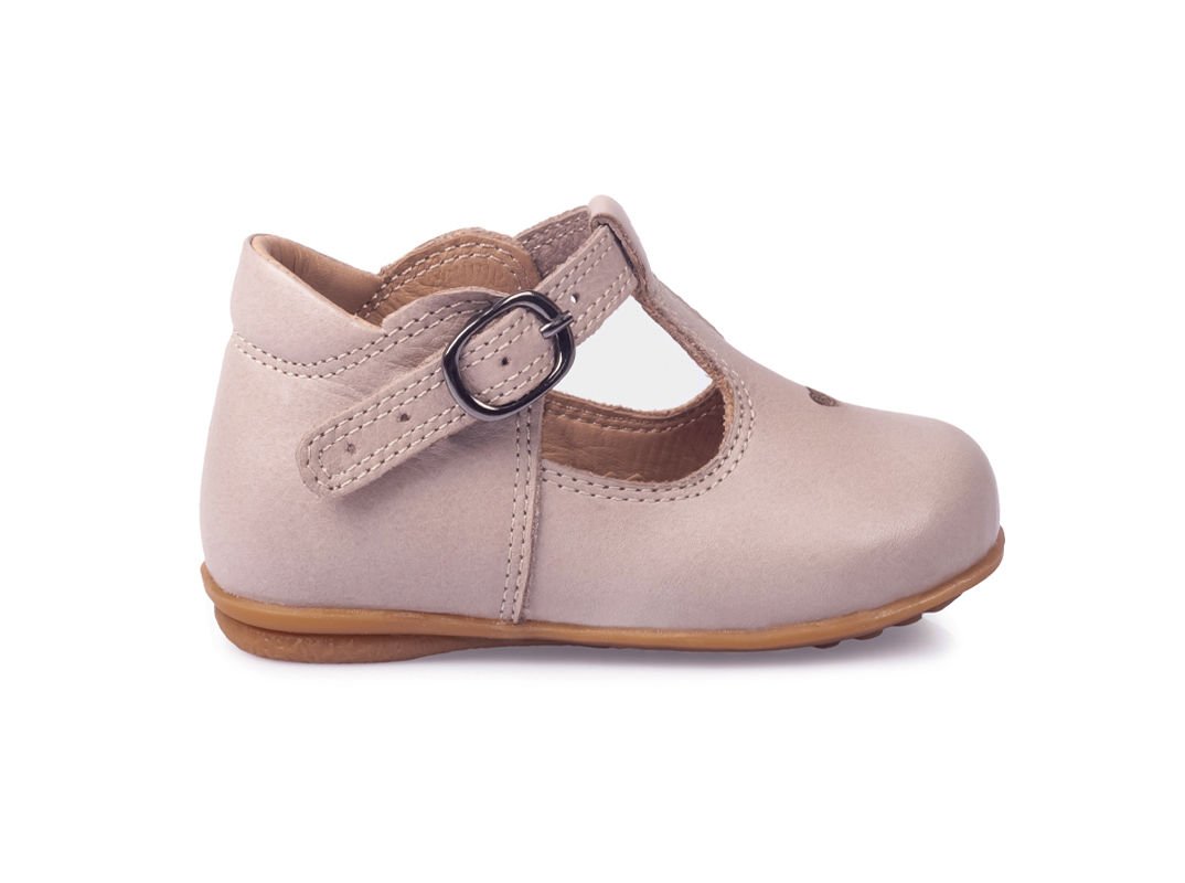 Little Heart Unisex Hakiki Deri Taş Rengi Çocuk Ayakkabısı