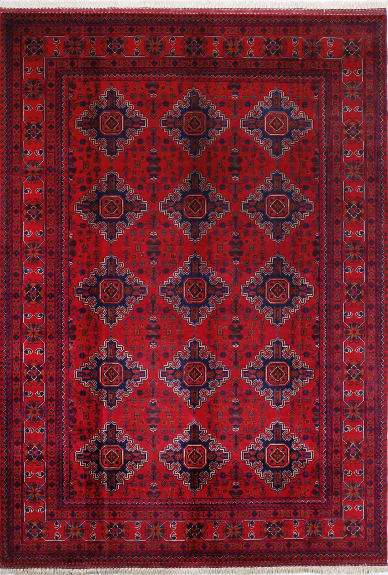 Mozaik Desenli Kırmızı Afgan Halısı