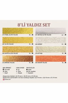 ŞemseArt TBS02 - 8'li Yaldız Yarım Tava El Yapımı Sulu Boya Seti (201,202,203,204,212,213,216,231)