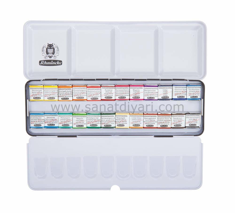 Schmincke Horadam Aquarell Metal Kutu 24\'li Yarım Tablet 74424
