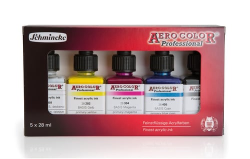 Schmincke Aerocolor Akrilik Mürekkep Set Temel Renkler 5 x 28 ml 81702