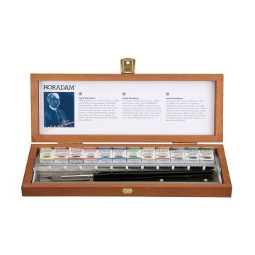 Schmincke Horadam Aquarell Ahşap Kutu Artist Sulu Boya Seti Standart ve Super Granulation 12 x Yarım Tablet 74884