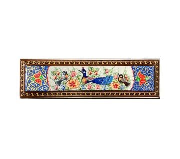 İRAN AHŞAP KALEMLİK SEDEF KAKMA Tavus Kuşlu Mavi - Kırmızı Desenli 25 CM