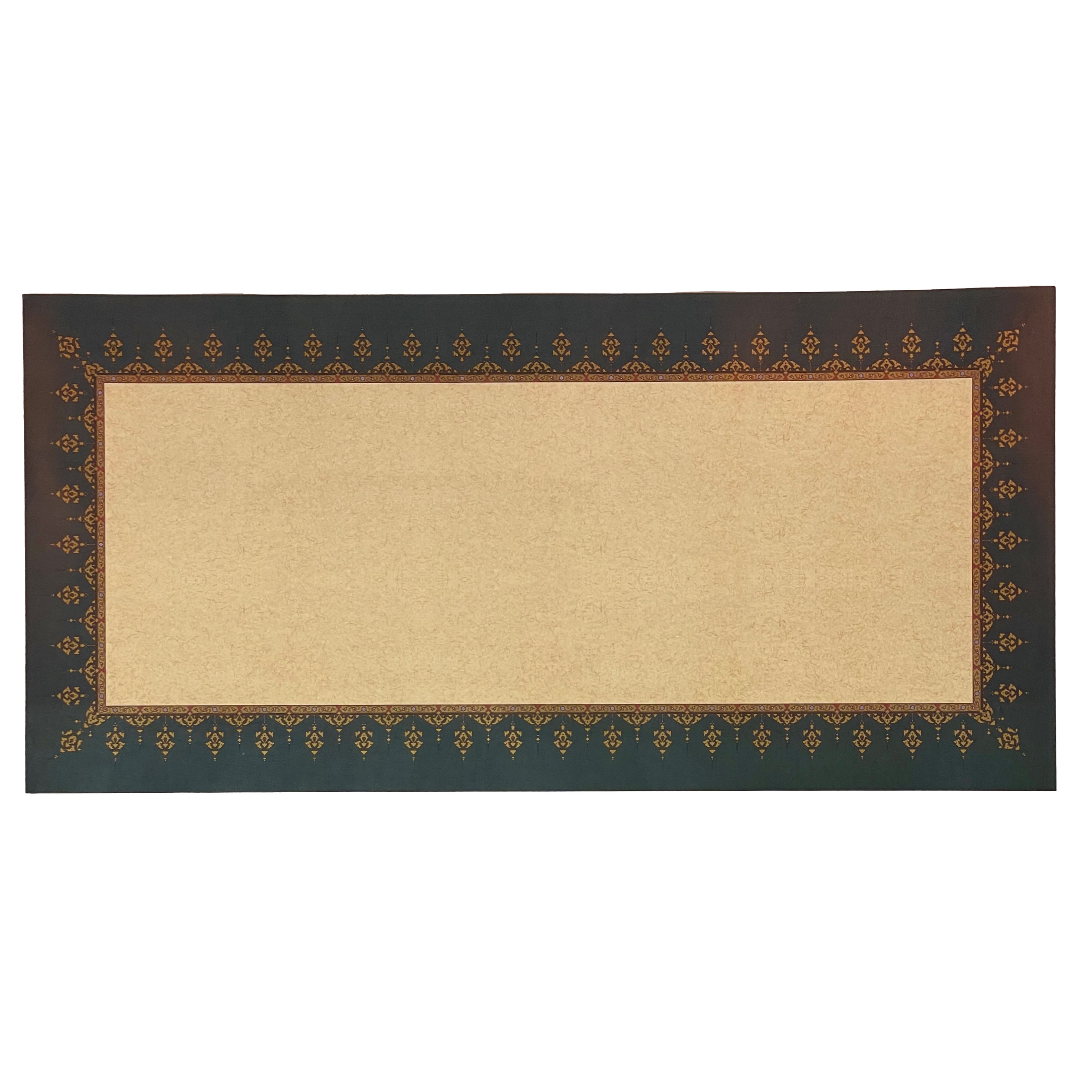 Tezhipli İçi Boş -18- Mat Kuşe Meşk Kağıdı Mohamad Badawi Alktifani 33x68 Cm Tıpkı Basım (KOYU YEŞİL - GOLD YALDIZ)