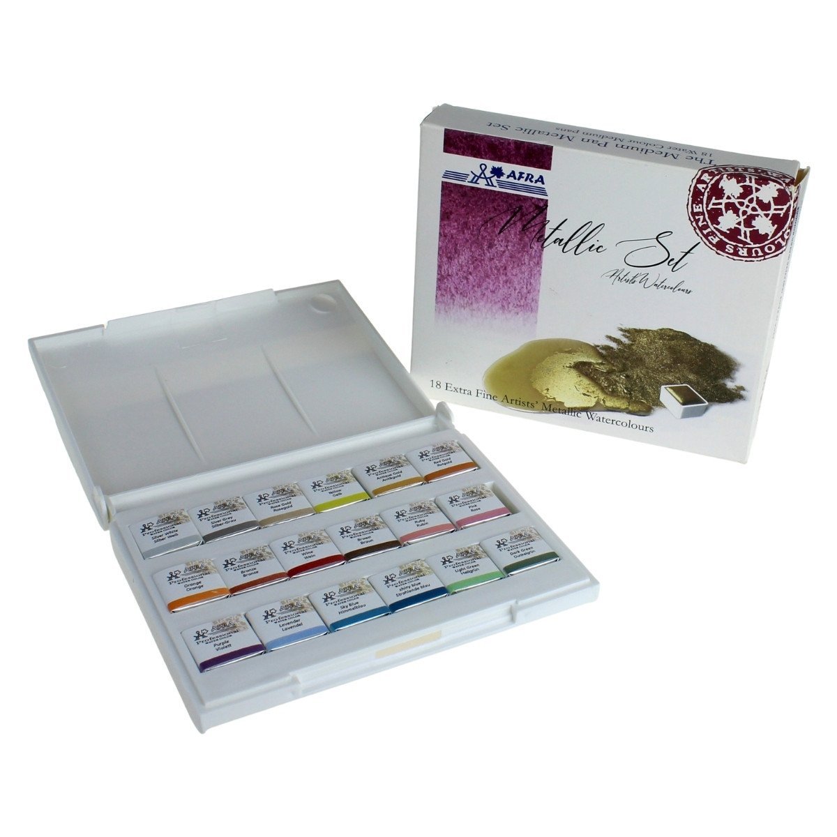 Afra Artists Water Colours Sulu Boya Yaldız Seti Medium Pan / Orta Boy Tablet 18'Li