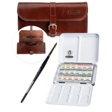 Schmincke Horadam Aquarell Sulu Boya Seti Deri Çantalı Yarım Tablet 18 Renk 74660