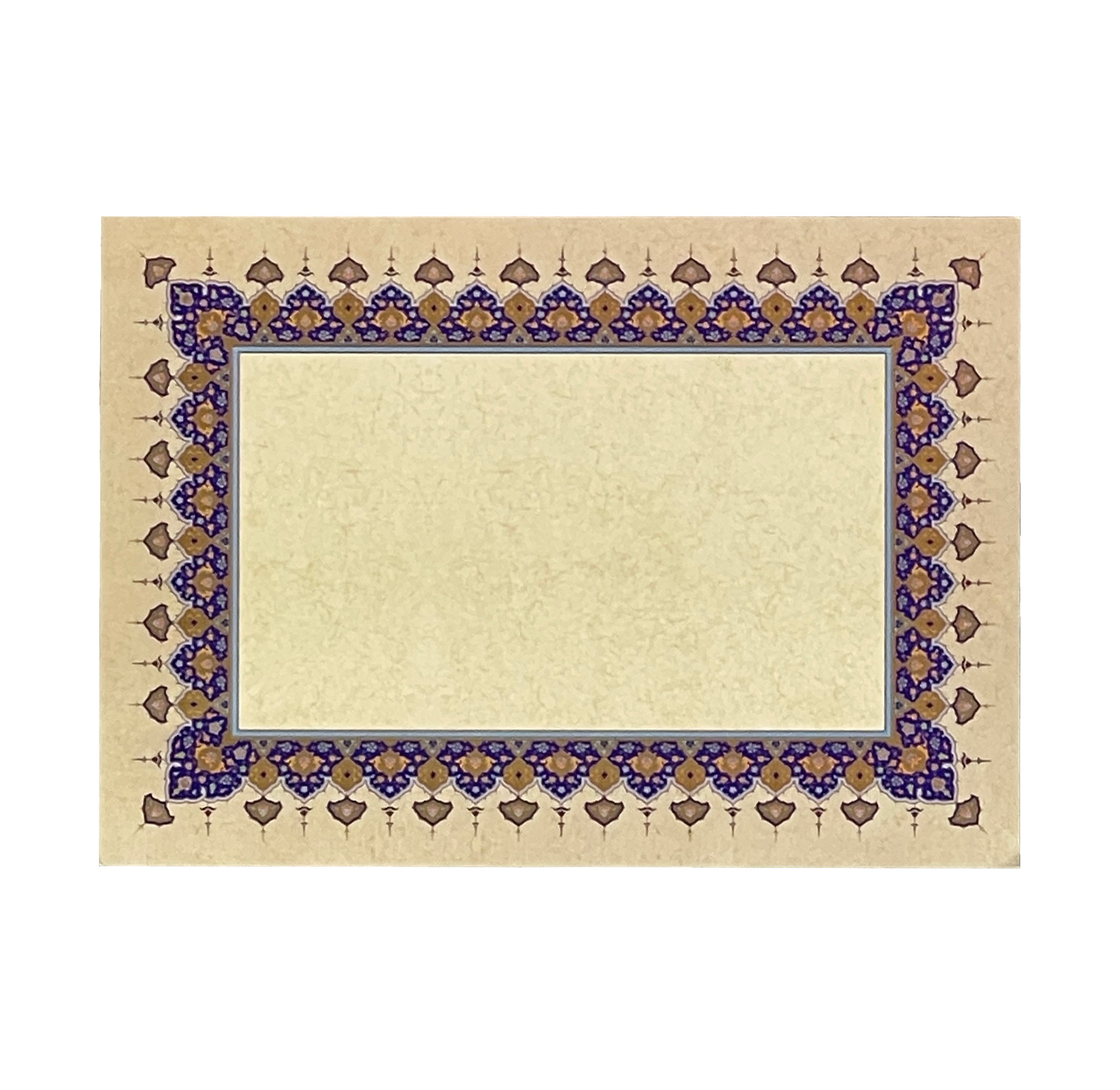 Tezhipli İçi Boş -33- Mat Kuşe Meşk Kağıdı Mohamad Badawi Alktifani A3 Tıpkı Basım (ULTRAMARİN - GOLD - TURKUAZ ÇERÇEVE)