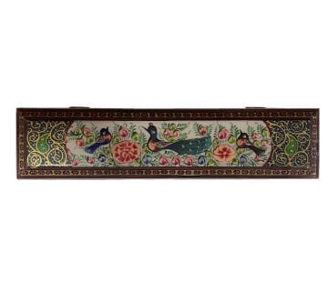 İRAN AHŞAP KALEMLİK SEDEF KAKMA Tavus Kuşlu Mavi-Yeşil Desenli- 30 CM