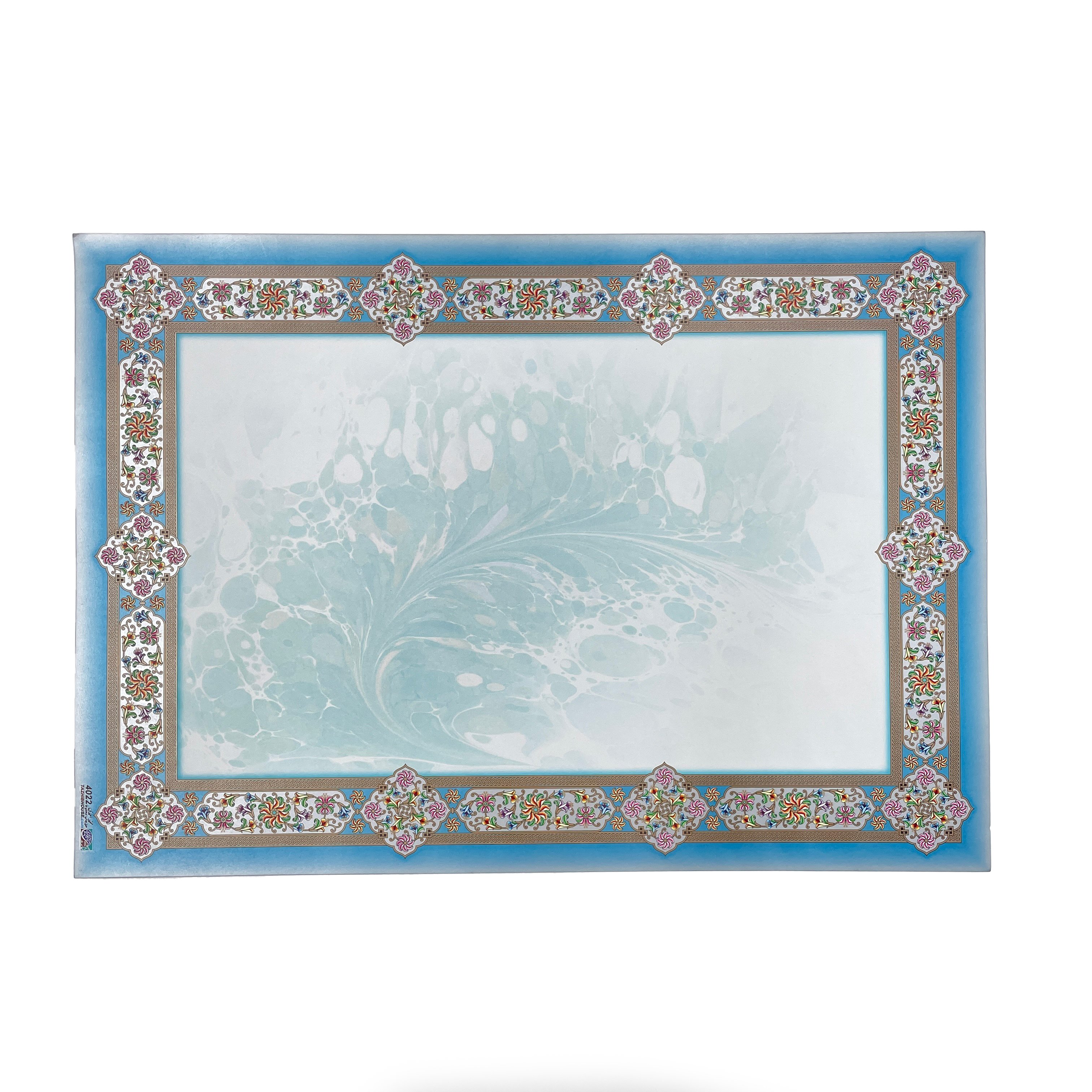 Tezhipli İçi Boş -9- Mat Kuşe Meşk Kağıdı Mohamad Badawi Alktifani A4 Tıpkı Basım (TURKUAZ- EBRULU)