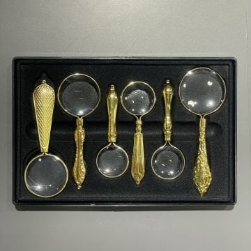Vera Sanat Altın Renkli İşlemeli Saplı 6'Lı El Büyüteci Seti