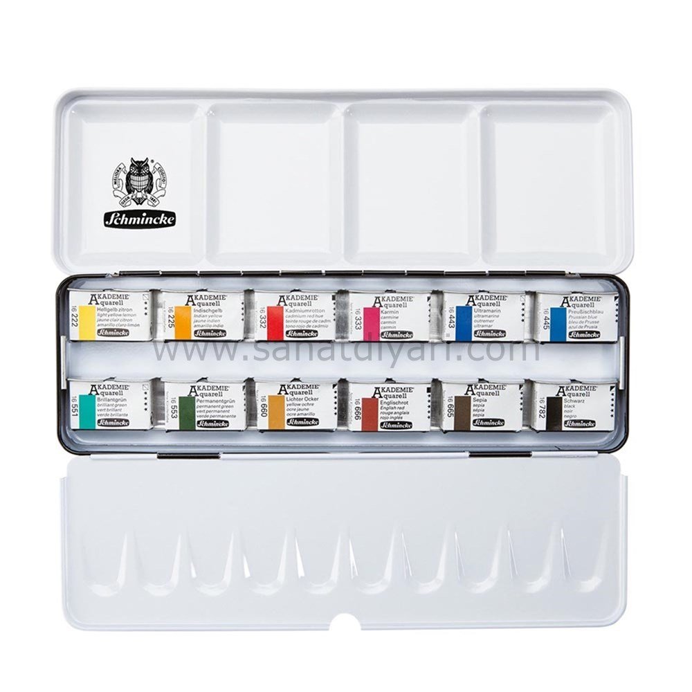 Schmincke Akademie Aquarell Metal Kutu Sulu Boya Seti 12 X Tam Tablet 75312