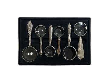 Vera Sanat Gümüş Renkli İşlemeli Saplı 6'Lı El Büyüteci Seti (32-40-45 mm)