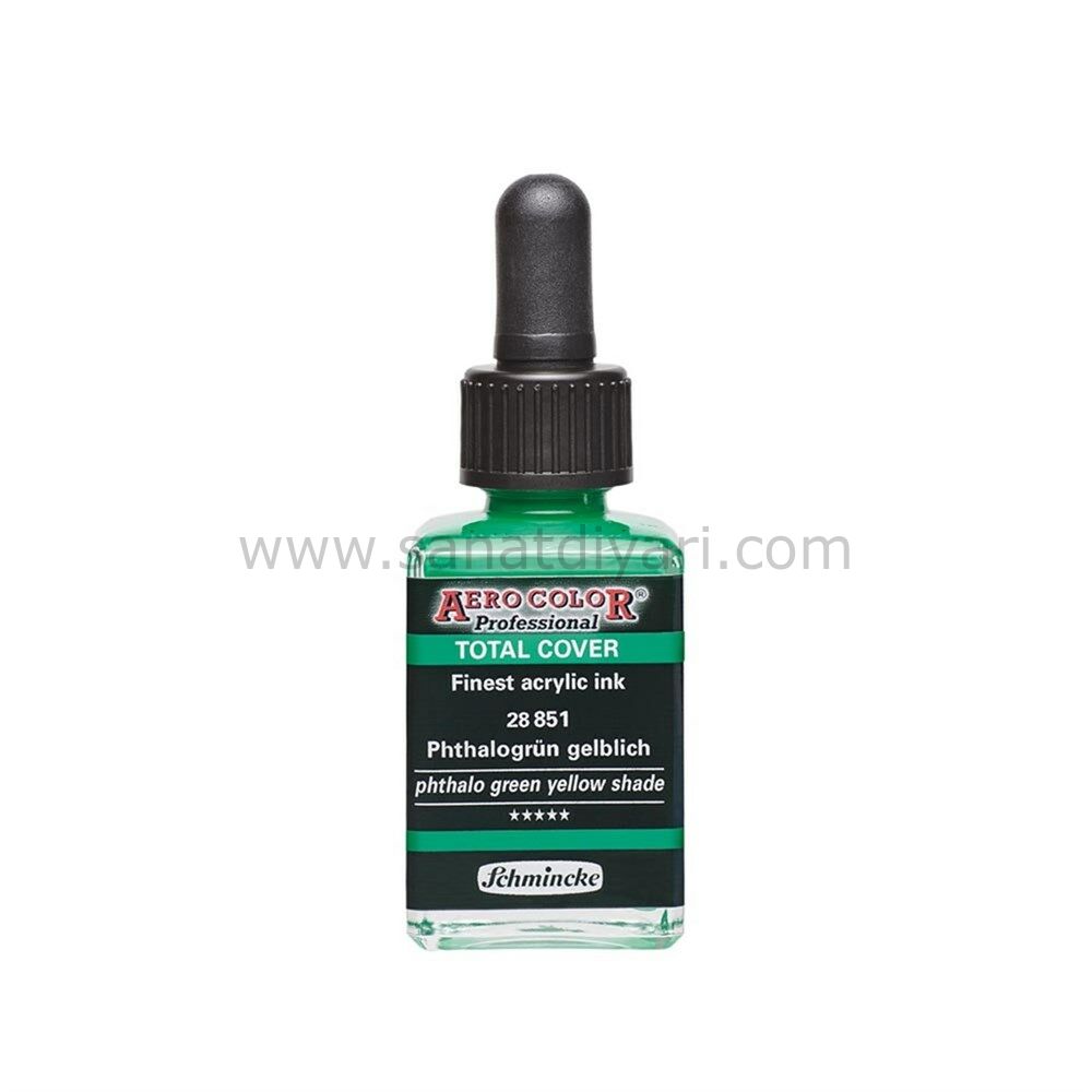 Schmincke Aerocolor Akrilik Mürekkep 28 ml 851 PHTHALOGRÜN GELBLİCH  TOTAL COVER
