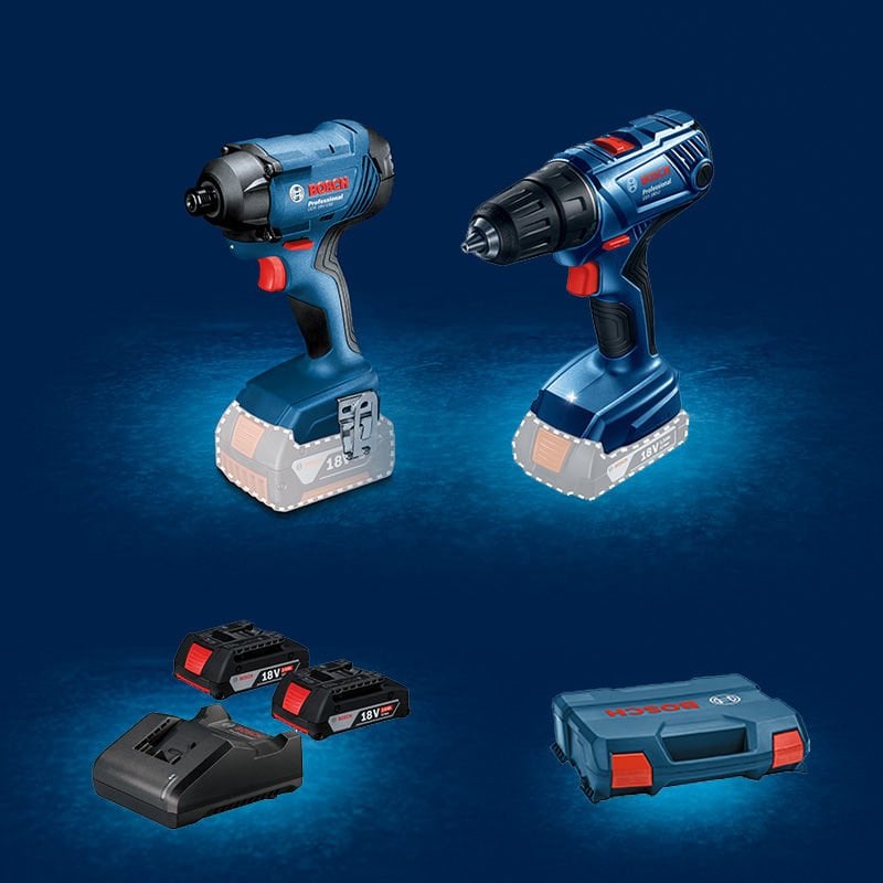 BOSCH GSR 180-LI Profesyonel 18 Volt Akülü Delme Vidalama + BOSCH GDR 18 V-160 Profesyonel 18 Volt Akülü Somun Sıkma  2x2,0 Ah. Çift Akülü Set (Plastik Çanta İçerisinde) 0 615 990 M8J