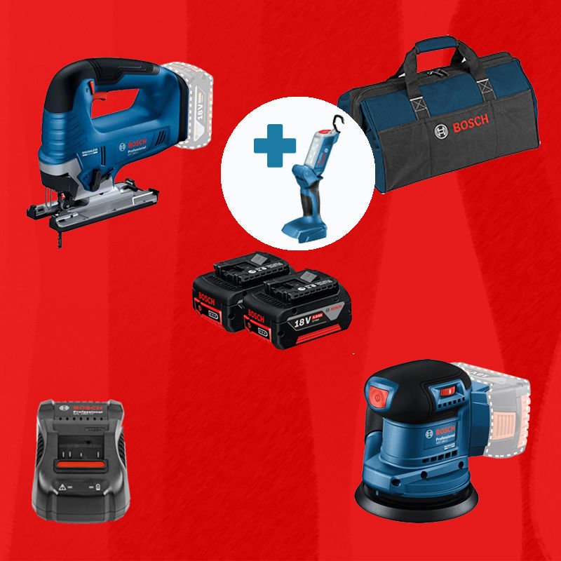 BOSCH GLI 18 V-300 Hediyeli BOSCH ProMixEco BOSCH GEX 185-LI (Kömürsüz) + BOSCH GST 185-LI (Kömürsüz)