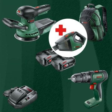 BOSCH UniversalVac18 Hediyeli BOSCH DIYmix (Ev & Bahçe Kullanımı) Advanced Orbit 18 18 Volt Akülü Eksantrik Zımpara + Universal Impact 18 18 Volt Akülü Darbeli Delme Vidalama (Sırt Çantası İçerisinde)