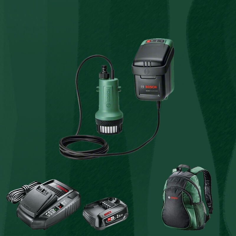 BOSCH DIYmix (Ev & Bahçe Kullanımı) Garden Pump 18 V-2000 18 Volt 2,5 Ah. Tek Akülü Bahçe Pompası (Sırt Çantası İçerisinde)