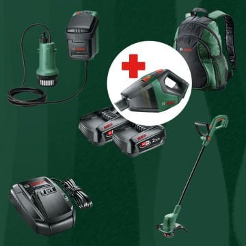 BOSCH UniversalVac18 Hediyeli BOSCH DIYmix (Ev & Bahçe Kullanımı) Garden Pump 18 V-2000 18 Volt Akülü Bahçe Pompası + Easy Grass Cut 18 V-26 18 Volt Akülü Kenar Kesme (Sırt Çantası İçerisinde)