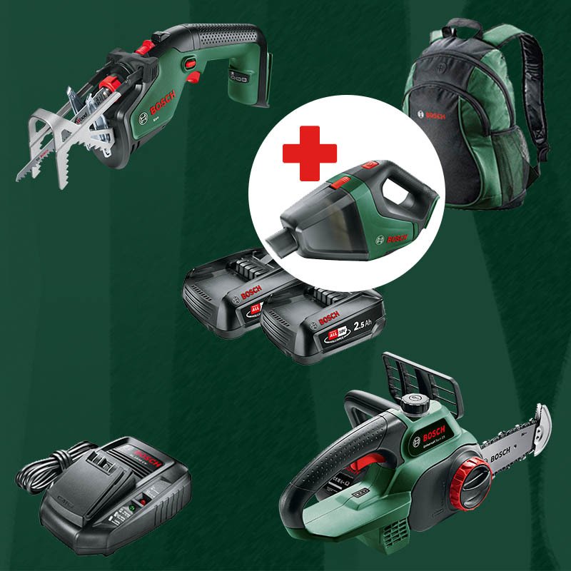 BOSCH UniversalVac18 Hediyeli BOSCH DIYmix (Ev & Bahçe Kullanımı) KEO 18 Volt Akülü Bahçe Testeresi + Universal Chain 18 18 Volt Akülü Zincirli Ağaç Kesme (Sırt Çantası İçerisinde)