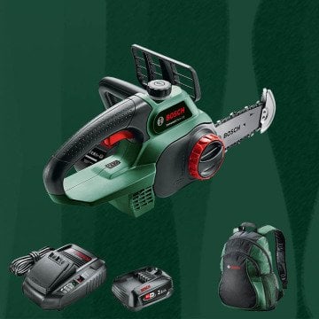 BOSCH DIYmix (Ev & Bahçe Kullanımı) Universal Chain 18 18 Volt 2,5 Ah. Tek Akülü Zincirli Ağaç Kesme (Sırt Çantası İçerisinde)