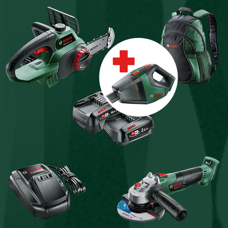 BOSCH UniversalVac18 Hediyeli BOSCH DIYmix (Ev & Bahçe Kullanımı) Universal Chain 18 18 Volt Akülü Zincirli Ağaç Kesme + Advanced Grind 18 18 Volt Akülü Devir Ayarlı Avuç Taşlama (Sırt Çantası İçerisinde)