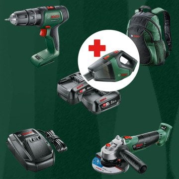 BOSCH UniversalVac18 Hediyeli BOSCH DIYmix (Ev & Bahçe Kullanımı) Universal Impact 18 18 Volt Akülü Darbeli Delme Vidalama + Advanced Grind 18 18 Volt Akülü Devir Ayarlı Avuç Taşlama (Sırt Çantası İçerisinde)