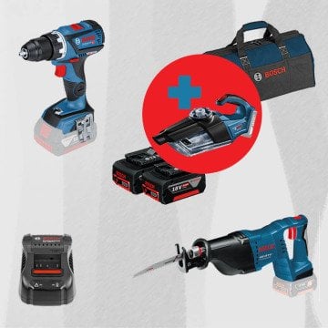 BOSCH GAS 18 V-1 Hediyeli ProMix BOSCH GSR 18 V-60 C 18 Volt Akülü Delme Vidalama (Kömürsüz) + BOSCH GSA 18 V-LI 18 Volt Akülü Tilki Kuyruğu