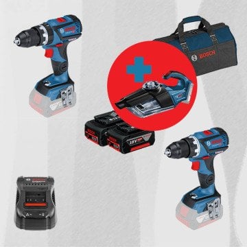 BOSCH GAS 18 V-1 Hediyeli ProMix BOSCH GSR 18 V-60 C 18 Volt Akülü Delme Vidalama (Kömürsüz) + BOSCH GSB 18 V-60 C 18 Volt Akülü Darbeli Delme Vidalama (Kömürsüz)