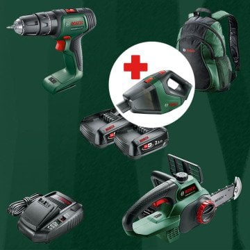 BOSCH UniversalVac18 Hediyeli BOSCH DIYmix (Ev & Bahçe Kullanımı) Universal Impact 18 18 Volt Akülü Darbeli Delme Vidalama + Universal Chain 18 18 Volt Akülü Zincirli Ağaç Kesme (Sırt Çantası İçerisinde)