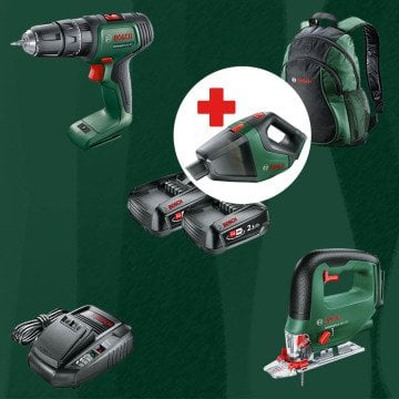 BOSCH UniversalVac18 Hediyeli BOSCH DIYmix (Ev & Bahçe Kullanımı) Universal Impact 18 18 Volt Akülü Darbeli Delme Vidalama + Universal Saw 18 V-100 18 Volt Akülü Dekupaj Testere (Sırt Çantası İçerisinde)