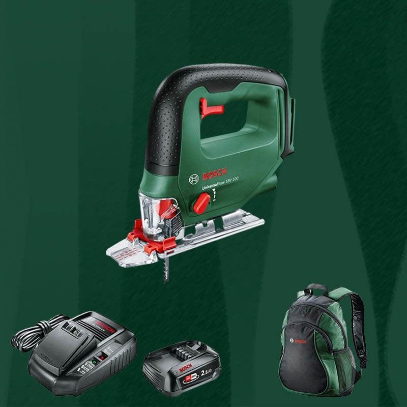 BOSCH DIYmix (Ev & Bahçe Kullanımı) Universal Saw 18 V-100 18 Volt 2,5 Ah. Tek Akülü Dekupaj Testere (Sırt Çantası İçerisinde)