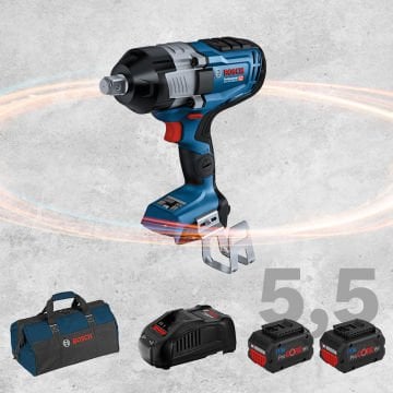 BOSCH GDS 18 V-1600 Profesyonel 3/4 Kare Girişli BITURBO Kömürsüz Motor 18 Volt ProCORE 5,5 Ah Çift Akülü Somun Sıkma (Bez Çanta İçerisinde)