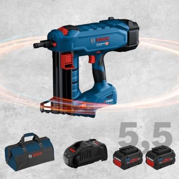 BOSCH GNB 18 V-38 Profesyonel BITURBO Kömürsüz Motor 18 Volt ProCORE 5,5 Ah Çift Akülü Çivi Çakma Tabancası (Bez Çanta İçerisinde)
