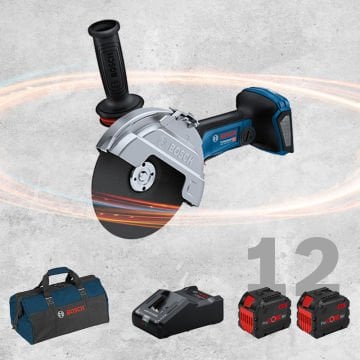 BOSCH GWS 18 V-180 PC Profesyonel BITURBO Kömürsüz Motor 18 Volt ProCORE 12,0 Ah Çift Akülü Taşlama (Bez Çanta İçerisinde)