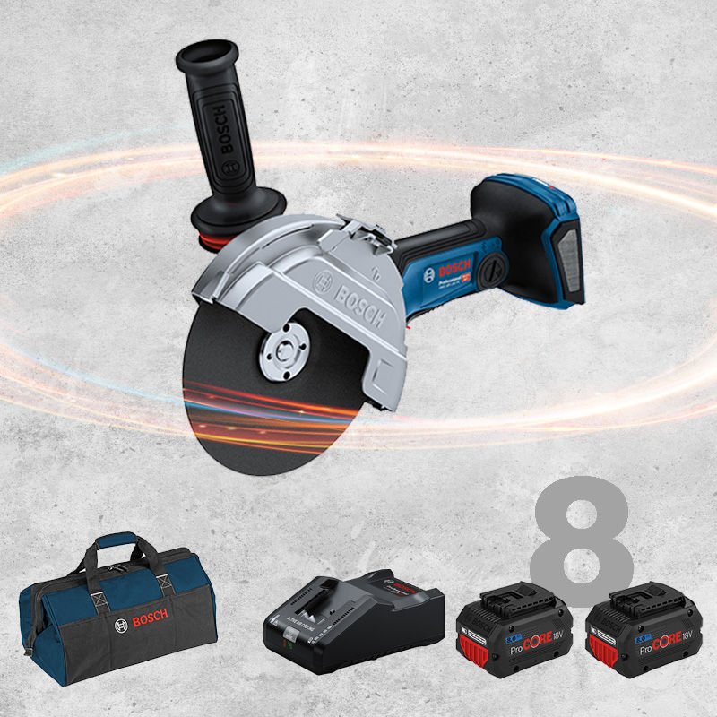 BOSCH GWS 18 V-180 PC Profesyonel BITURBO Kömürsüz Motor 18 Volt ProCORE 8,0 Ah Çift Akülü Taşlama (Bez Çanta İçerisinde)