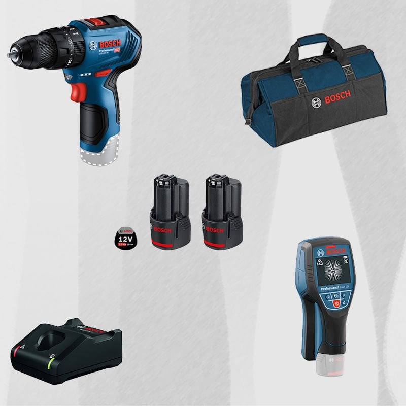 ProMix BOSCH GSB 12 V-30 Profesyonel 12 Volt Akülü Darbeli Delme Vidalama (Metal Mandren)(Kömürsüz) + BOSCH D-TECT 120 Profesyonel Multi Dedektör