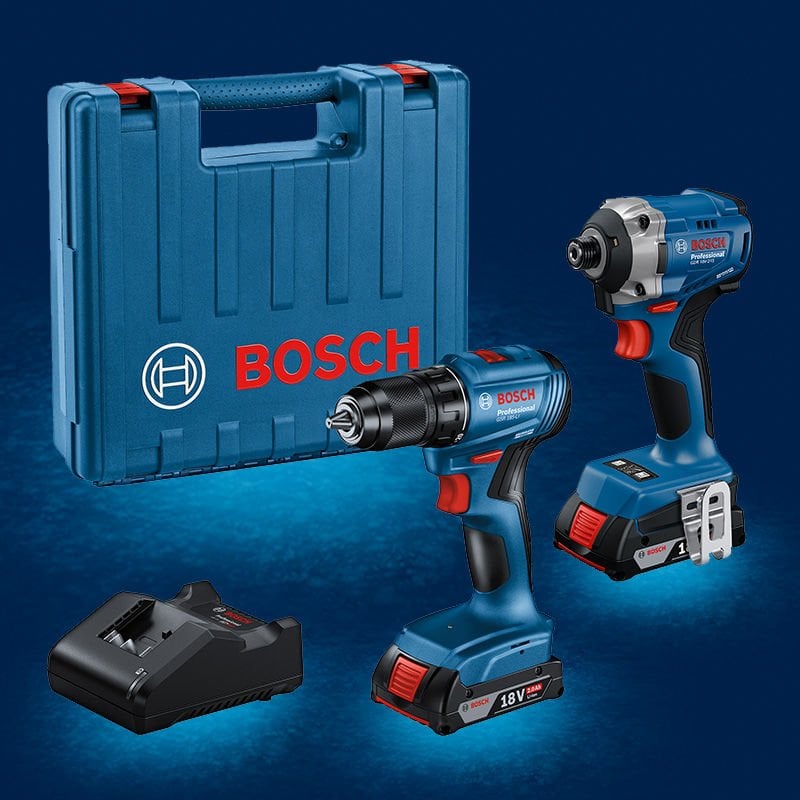 BOSCH GSR 185-LI Profesyonel 18 Volt Akülü Delme Vidalama (Kömürsüz Motor) + BOSCH GDR 18 V-215 Profesyonel 18 Volt Akülü Somun Sıkma (Kömürsüz Motor) 2x2,0 Ah. Çift Akülü Set (Plastik Çanta İçerisinde) 0 601 9N2 023