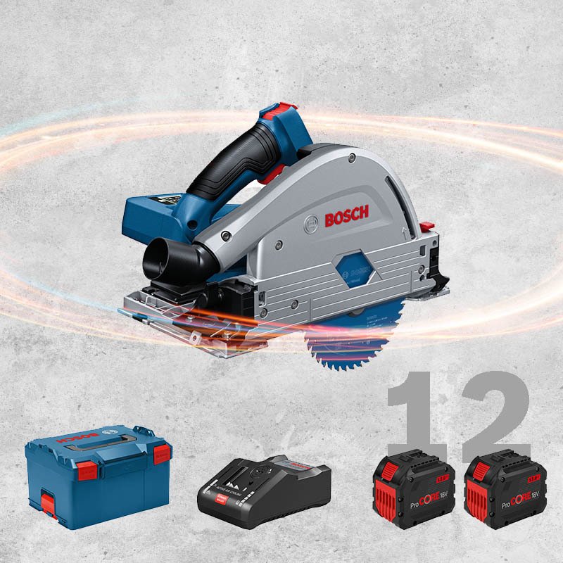 BOSCH GKT 18 V-52 GC Profesyonel BITURBO 18 Volt ProCORE Kömürsüz Motor 12,0 Ah Çift Akülü Daldırmalı Testere (L-BOXX İçerisinde)