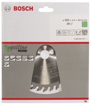 BOSCH Optılıne 160*16 mm. 36 Diş-Ahşap 2 608 640 597