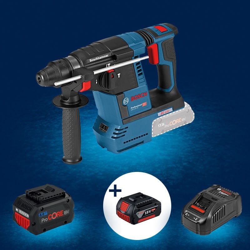 BOSCH GBH 18 V-26 Profesyonel 18 Volt 1 x ProCORE 8 Ah Tek Akülü Kırıcı Delici (Kömürsüz Motor) (Karton Kutu İçerisinde) + BOSCH GBA 18 V 4 Ah Li-Ion Akü (Karton Kutu İçerisinde)