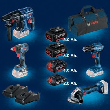 BOSCH GBH 180-LI (Kömürsüz Motor -  2 Joule - Yeni Nesil) + BOSCH GSR 185-LI (Kömürsüz) + BOSCH GDX 18 V-200 C (Kömürsüz) + BOSCH GWS 180-LI (700 W Eşdeğerinde) (Kömürsüz)
