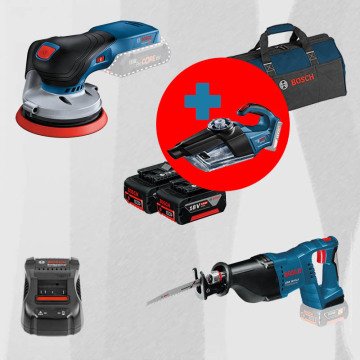 BOSCH GAS 18 V-1 Hediyeli ProMix BOSCH GEX 18 V-125 18 Volt Akülü Eksantrik Zımpara (Kömürsüz Motor) + BOSCH GSA 18 V-LI 18 Volt Akülü Tilki Kuyruğu