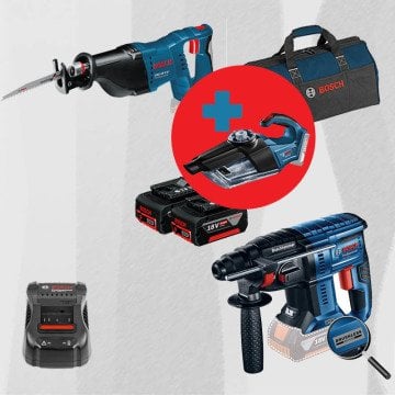 BOSCH GAS 18 V-1 Hediyeli ProMix BOSCH GBH 180-LI (Kömürsüz Motor -  2 Joule - Yeni Nesil) 18 Volt Akülü Kırıcı Delici + BOSCH GSA 18 V-LI 18 Volt Akülü Tilki Kuyruğu