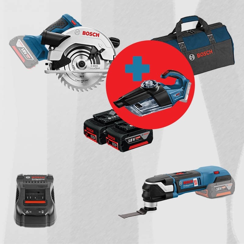 BOSCH GAS 18 V-1 Hediyeli ProMix BOSCH GKS 18V-57 18 Volt Akülü Daire Testere + BOSCH GOP 18V-28 18 Volt Akülü Raspalama Makinesi (Kömürsüz)