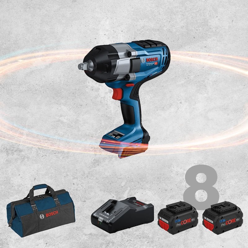 BOSCH GDS 18 V-1000 Profesyonel 1/2 Kare Girişli BITURBO Kömürsüz Motor 18 Volt ProCORE 8,0 Ah Çift Akülü Somun Sıkma (Bez Çanta İçerisinde)