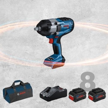 BOSCH GDS 18 V-1000 Profesyonel 1/2 Kare Girişli BITURBO Kömürsüz Motor 18 Volt ProCORE 8,0 Ah Çift Akülü Somun Sıkma (Bez Çanta İçerisinde)