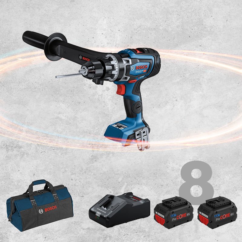 BOSCH GSB 18 V-150 C Profesyonel BITURBO 18 Volt ProCORE Kömürsüz Motor 8,0 Ah Çift Akülü Darbeli Delme Vidalama (Bez Çanta İçerisinde)