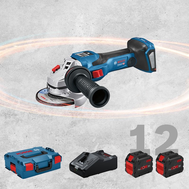 BOSCH GWS 18 V-15 SC Profesyonel BITURBO Kömürsüz Motor 18 Volt ProCORE 12,0 Ah Çift Akülü Devir Ayarlı Avuç Taşlama (L-BOXX İçerisinde)