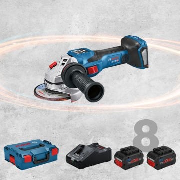 BOSCH GWS 18 V-15 SC Profesyonel BITURBO Kömürsüz Motor 18 Volt ProCORE 8,0 Ah Çift Akülü Devir Ayarlı Avuç Taşlama (L-BOXX İçerisinde)