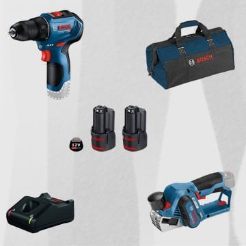 ProMix BOSCH GHO 12 V-20 Profesyonel 12 Volt Akülü Planya (Kömürsüz) + BOSCH GSR 12V-30 Profesyonel 12 Volt Akülü Vidalama (Metal Mandren)(Kömürsüz)